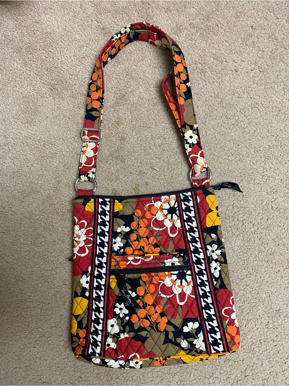 Vera Bradley Floral Quilted Crossbody in Orange, Red, Yellow, Black